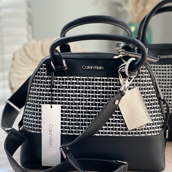 Calvin Klein Clara Stucco Leather Key Dome Satchel - Picture 2 of 8